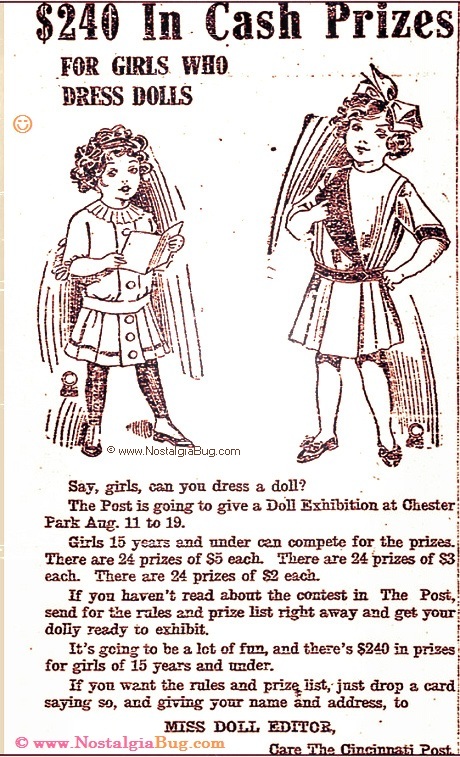 Yesteryear Circa 1912 Doll Exhibition Prize Contest for Girls