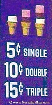 Thrifty Ice Cream Cones - retro pricing circa 1960's/70's where you could get a single scoop cone for 5 cents, double scoop was 10 cents, and a big triple scoop cone for only 15 cents. Wow!